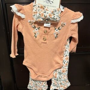 Peach Floral Baby Outfit with Headband